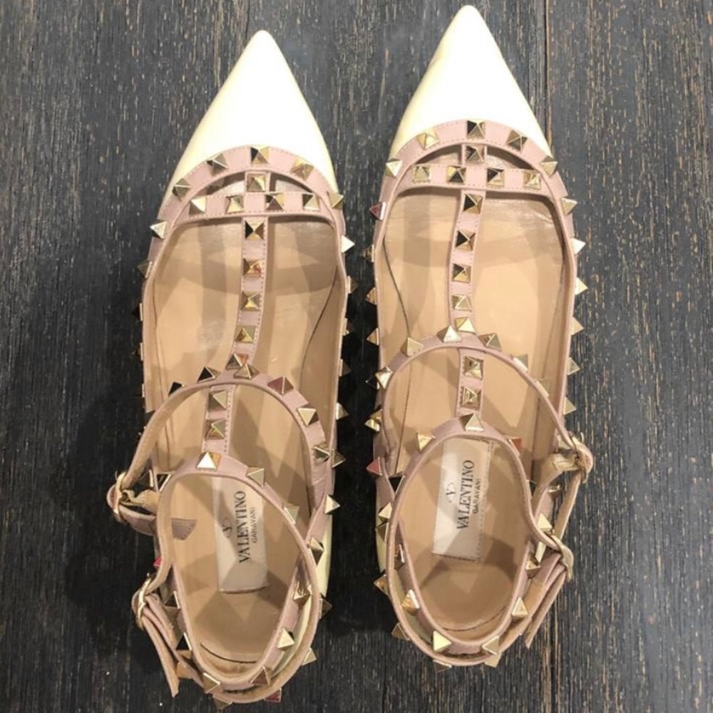 Valentino Ivory Patent Rockstud Caged Ballet Flats
